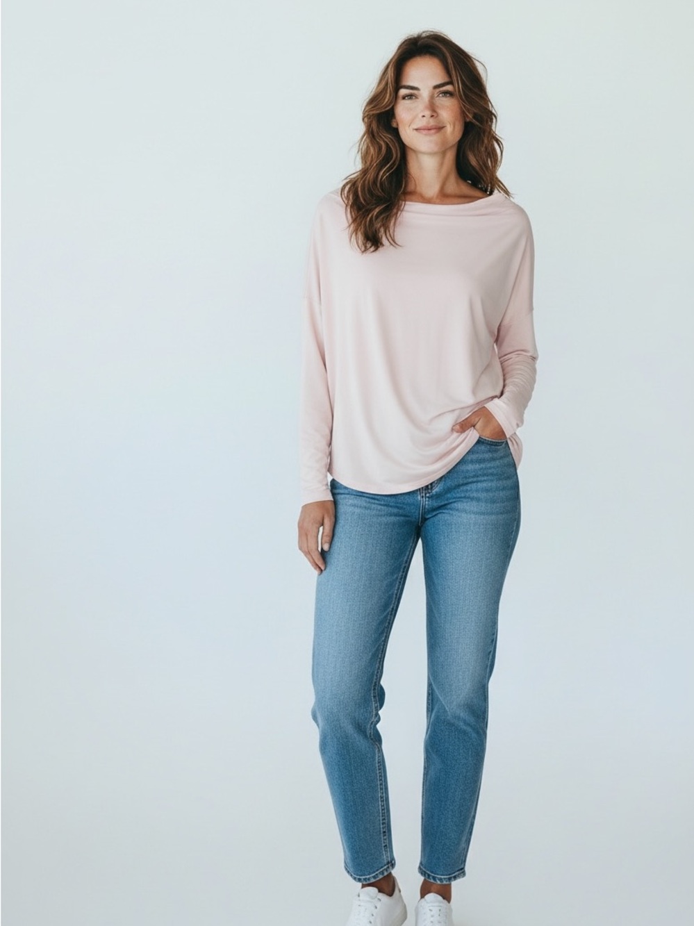 201 HALARA Ballet Pink Long Sleeve Draped Top